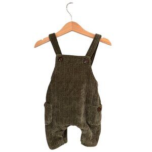 Green Corduroy Baby Overalls With Button Straps & Pockets By La Stella
